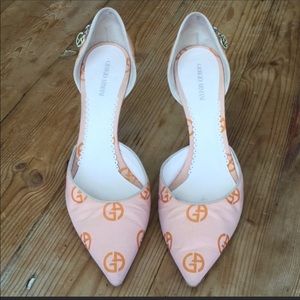 Giorgio Armani Orange Fabric Logo Print Pumps